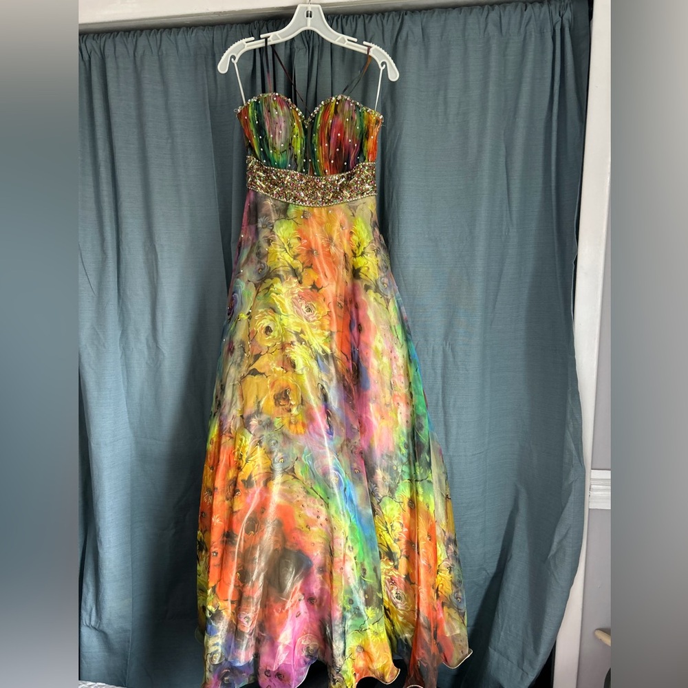Multicolor Strapless Evening Gown